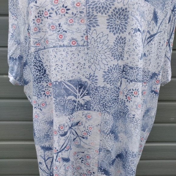 J.Jill Pure Jill Plus Patchwork Print Short Sleeve Linen blend Tee Top Blouse 4X - Picture 2 of 7